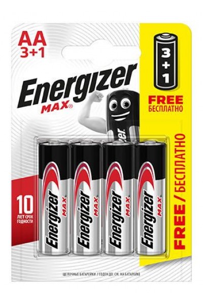 Батарейки Energizer MAX типа E91/AA - 4 шт. (3+1 в подарок)