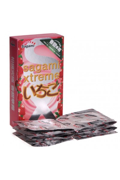 Презервативы Sagami Xtreme Strawberry c ароматом клубники - 10 шт.