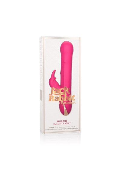 Ярко-розовый вибратор Jack Rabbit Signature Silicone Beaded Rabbit - 23 см.