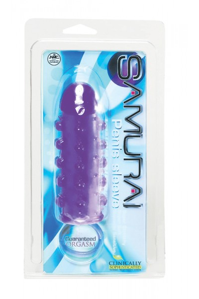 Закрытая фиолетовая насадка с пупырышками SAMURAI PENIS SLEEVE PURPLE - 14,5 см.