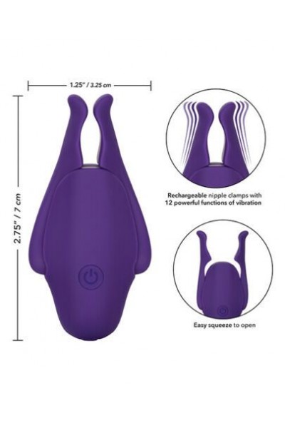 Фиолетовые виброзажимы для сосков Nipple Play Rechargeable Nipplettes