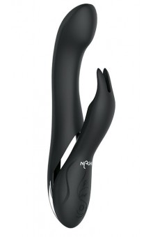 Черный вибратор-кролик NAGHI NO.33 RECHARGEABLE DUO VIBRATOR - 23 см.