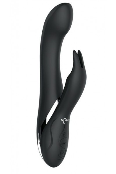 Черный вибратор-кролик NAGHI NO.33 RECHARGEABLE DUO VIBRATOR - 23 см.