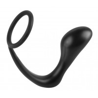 Черное эрекционное кольцо с анальным стимулятором Anal Plug Ring