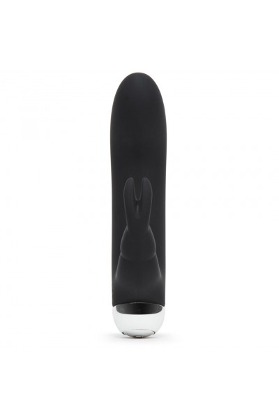 Черный вибратор с клиторальным отростком Greedy Girl Mini Rabbit Vibrator - 14 см.