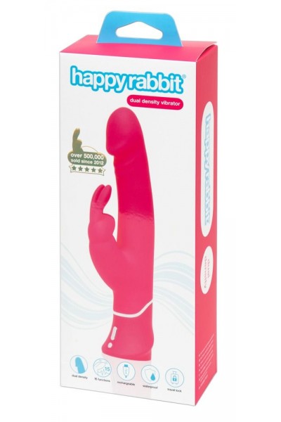 Розовый вибратор-кролик Realistic Dual Density Rechargeable Rabbit Vibrator - 25,5 см.