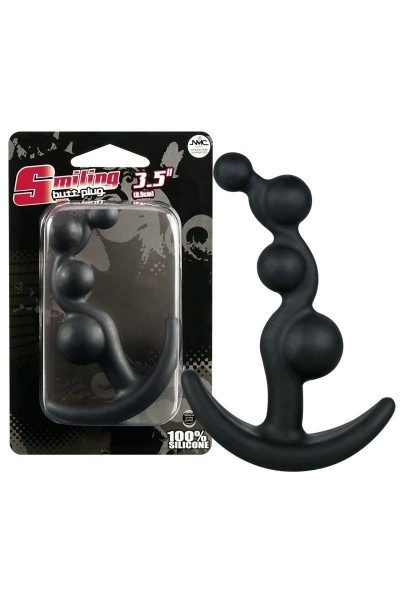 Чёрный анальный стимулятор с шариками Smiling Butt Plug - 8,9 см.