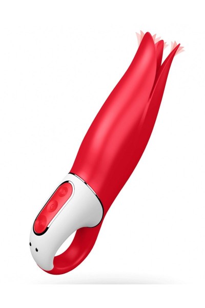 Красный вибратор Satisfyer Power Flower с лепестками - 18,8 см.