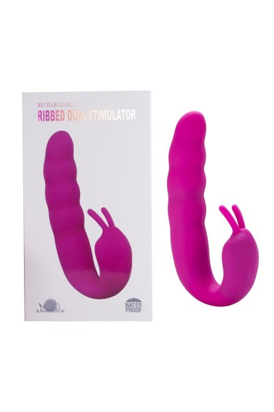 Розовый вибратор Ribbed Dual Stimulator - 17 см.