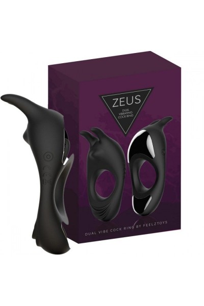 Черное эрекционное кольцо с двумя моторами Zeus Dual Vibe Cock Ring