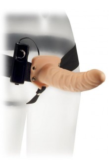 Телесный полый вибрострапон The Extender Plus Vibrating Hollow Strap On - 20,5 см.