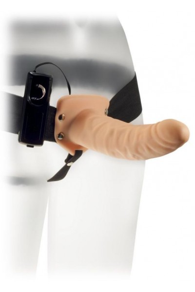 Телесный полый вибрострапон The Extender Plus Vibrating Hollow Strap On - 20,5 см.