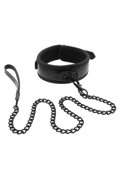 Черный ошейник с поводком Croco Collar and Leash