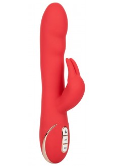 Красный вибромассажер-кролик с функцией нагрева Heated Silicone Ultra-Soft Rabbit - 21,5 см.