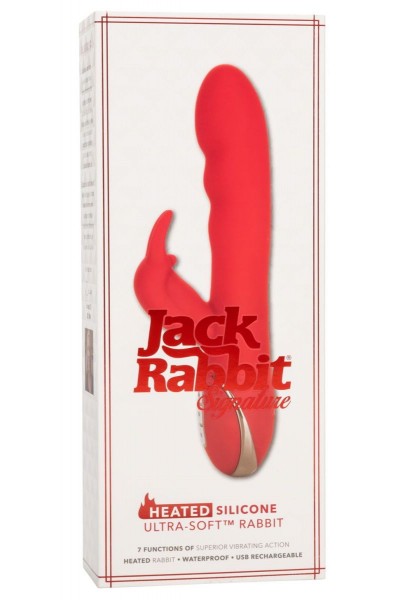 Красный вибромассажер-кролик с функцией нагрева Heated Silicone Ultra-Soft Rabbit - 21,5 см.