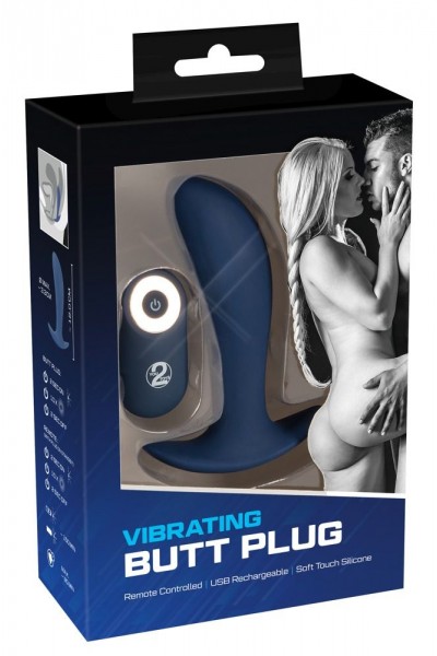 Синяя анальная втулка с вибрацией Vibrating Butt Plug - 12 см.