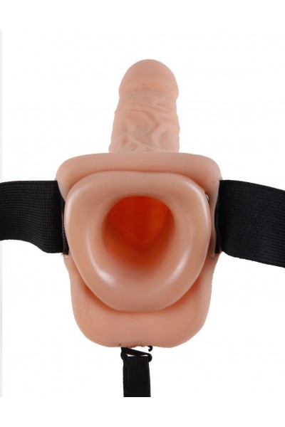 Телесный полый страпон Hollow Strap-On with Balls - 18,9 см.