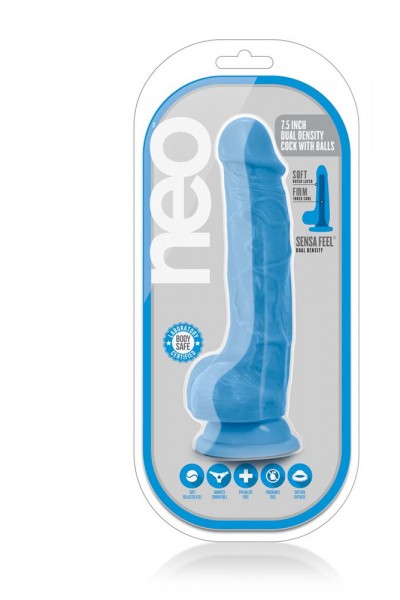 Голубой реалистичный фаллоимитатор на присоске NEO 7.5INCH DUAL DENSITY COCK W. BALLS - 19 см.