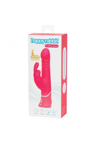 Розовый вибратор Thrusting Realistic Rechargeable Rabbit Vibrator с имитацией толчков - 22,8 см.