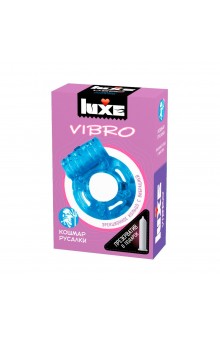 Голубое эрекционное виброкольцо Luxe VIBRO  Кошмар русалки  + презерватив