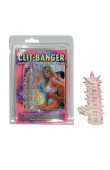 Прозрачная насадка с шипами и клиторальной шишечкой CLIT-BANGER SLEEVE IN CLEAR