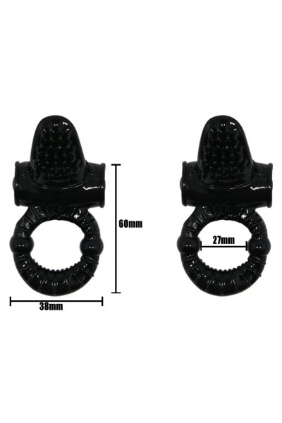Чёрное эрекционное кольцо с вибрацией и щеточкой для клитора