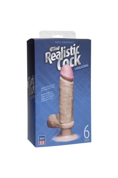 Вибромассажер-реалистик телесного цвета на присоске The Realistic Cock Vibrating 6” - 21,6 см.