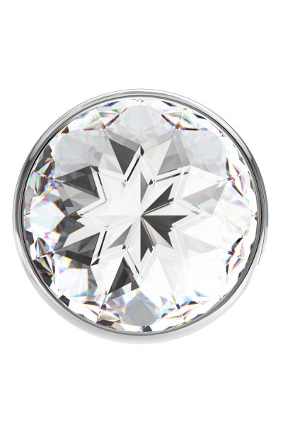 Большая серебристая анальная пробка Diamond Clear Sparkle Large с прозрачным кристаллом - 8 см.