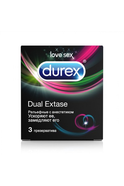 Рельефные презервативы с анестетиком Durex Dual Extase - 3 шт.