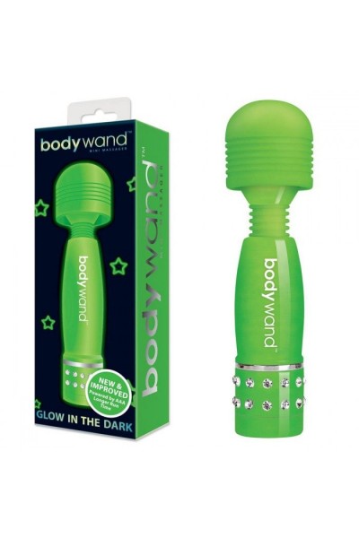 Светящийся в темноте жезловый мини-вибратор с кристаллами Mini Massager Glow In The Dark