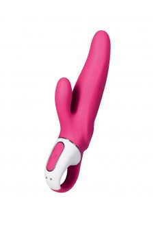 Ярко-розовый вибратор  Satisfyer Mr. Rabbit с клиторальным отростком - 22,1 см.