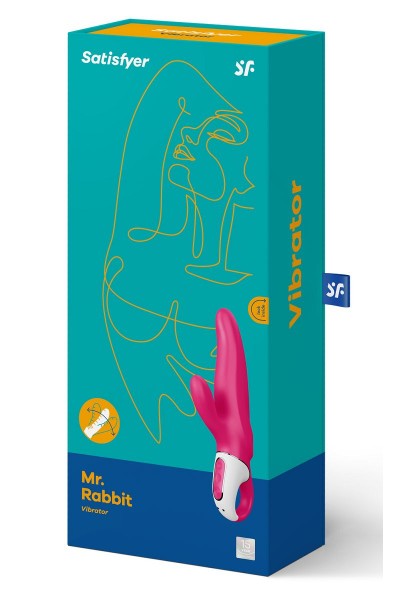 Ярко-розовый вибратор  Satisfyer Mr. Rabbit с клиторальным отростком - 22,1 см.