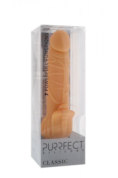 Телесный вибратор с лепестками в основании PURRFECT SILICONE CLASSIC 7INCH FLESH - 18 см.