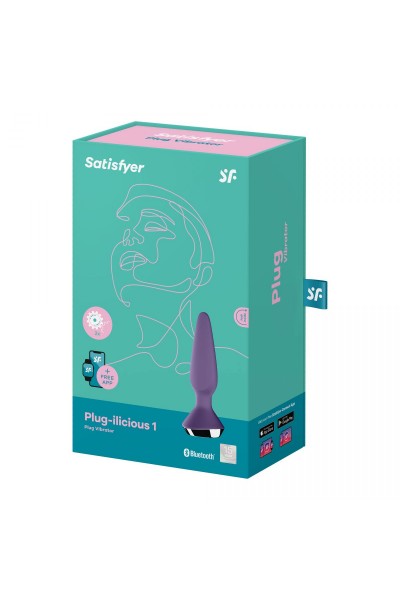 Фиолетовая анальная пробка с вибрацией Satisfyer Plug-ilicious 1 - 13,5 см.