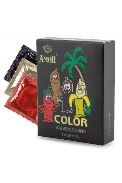 Цветные ароматизированные презервативы AMOR Color  Яркая линия  - 3 шт.