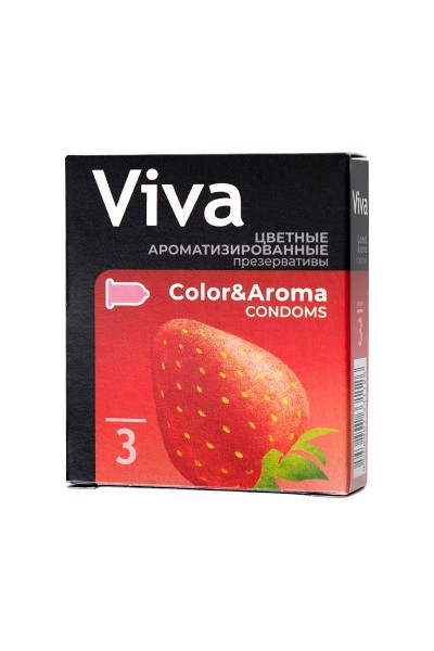 Цветные презервативы VIVA Color Aroma с ароматом клубники - 3 шт.