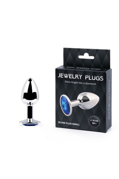 Анальное украшение SILVER PLUG SMALL с синим кристаллом - 7,2 см.