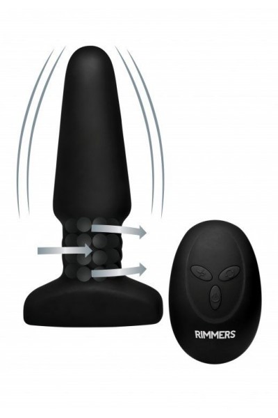 Черная анальная пробка Slim R Smooth Rimming Plug with Remote - 14 см.