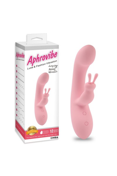 Нежно-розовый вибратор со стимулятором клитора Jumping Rabbit Vibrator - 19,5 см.