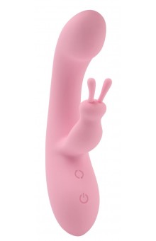 Нежно-розовый вибратор со стимулятором клитора Jumping Rabbit Vibrator - 19,5 см.