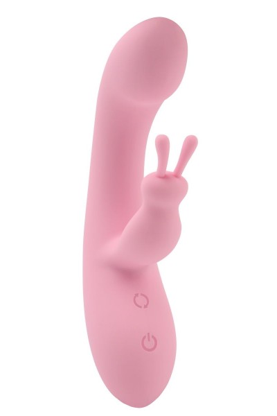 Нежно-розовый вибратор со стимулятором клитора Jumping Rabbit Vibrator - 19,5 см.