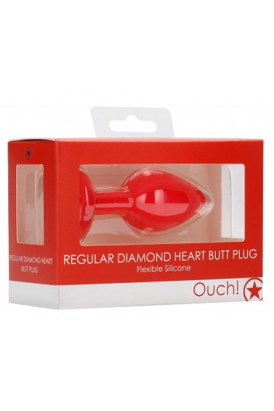 Красная анальная пробка с прозрачным стразом Diamond Heart Butt Plug - 7,3 см.