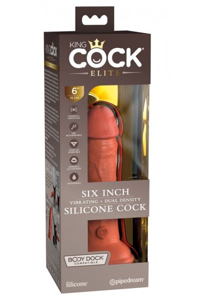 Фаллоимитатор цвета карамели 6  Vibrating Silicone Dual Density Cock - 17,8 см.