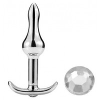 Металлическая анальная пробка-капля с прозрачным кристаллом - 8,8 см.