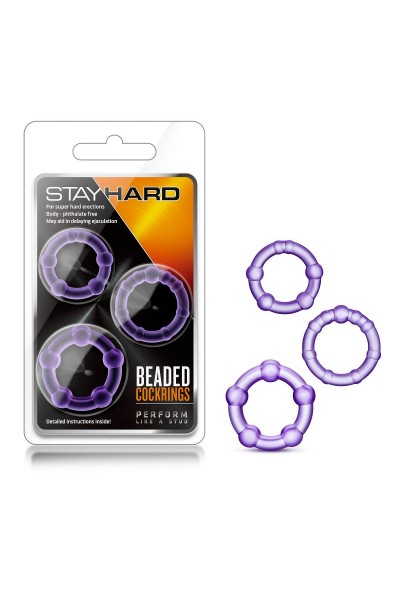 Набор из 3 фиолетовых эрекционных колец Stay Hard Beaded Cockrings