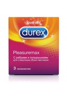 Рельефные презервативы с точками и рёбрами Durex Pleasuremax - 3 шт.