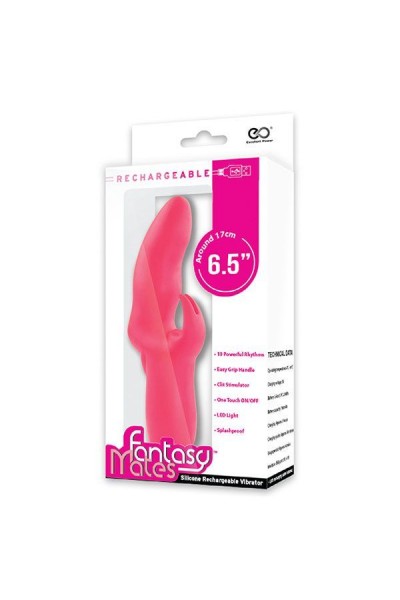 Розовый вибратор со стимулятором клитора MATES FANTASY RECHARGE VIBRATOR - 17 см.