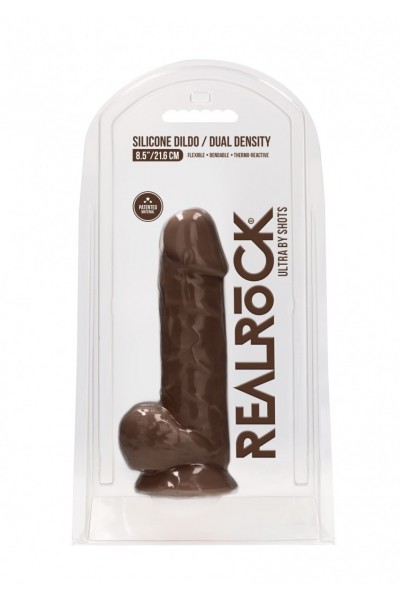 Коричневый фаллоимитатор Silicone Dildo With Balls - 21,6 см.