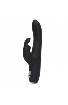 Черный вибратор с клиторальным отростком Greedy Girl Slimline Rabbit Vibrator - 22,8 см.