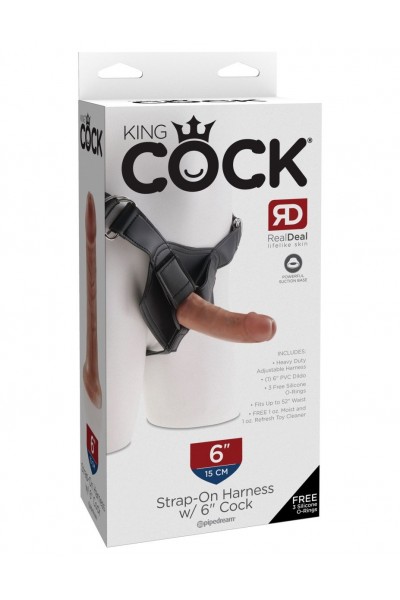 Кофейный страпон Strap-on Harness Cock - 15,2 см.